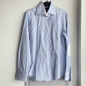 SACOOR BROTHERS Blue and White Striped Button Down Long Sleeve Shirt